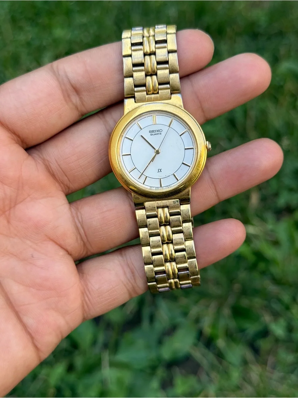 Seiko vintage rare Gold Tone Quartz Classic Dress Watch with White Dial Mens